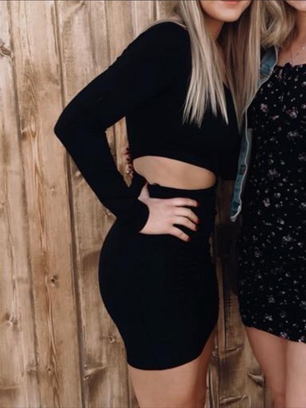 Hello Molly Black Cutout Long-Sleeve Bodycon Mini Dress